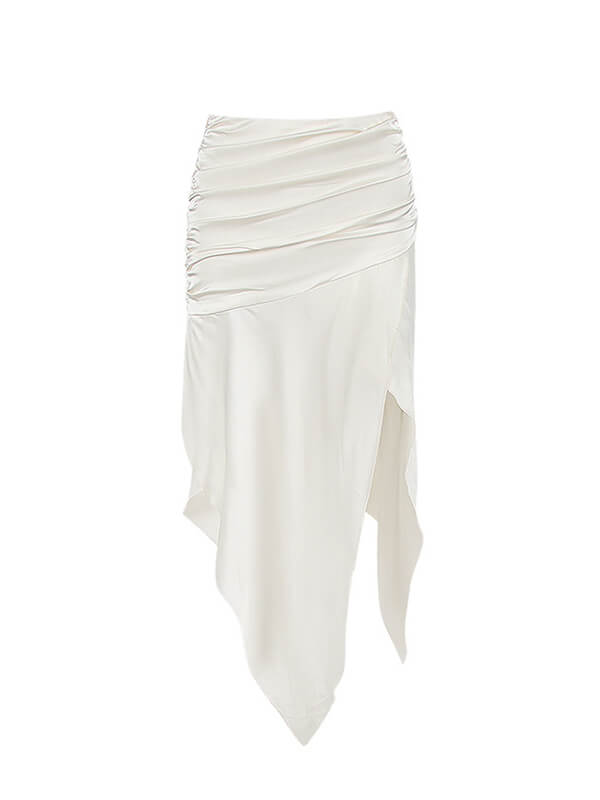 Airchics longue jupe irrégulière satin avec strappy fendu le côté taille haute femme mode blanche
