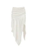 Airchics longue jupe irrégulière satin avec strappy fendu le côté taille haute femme mode blanche