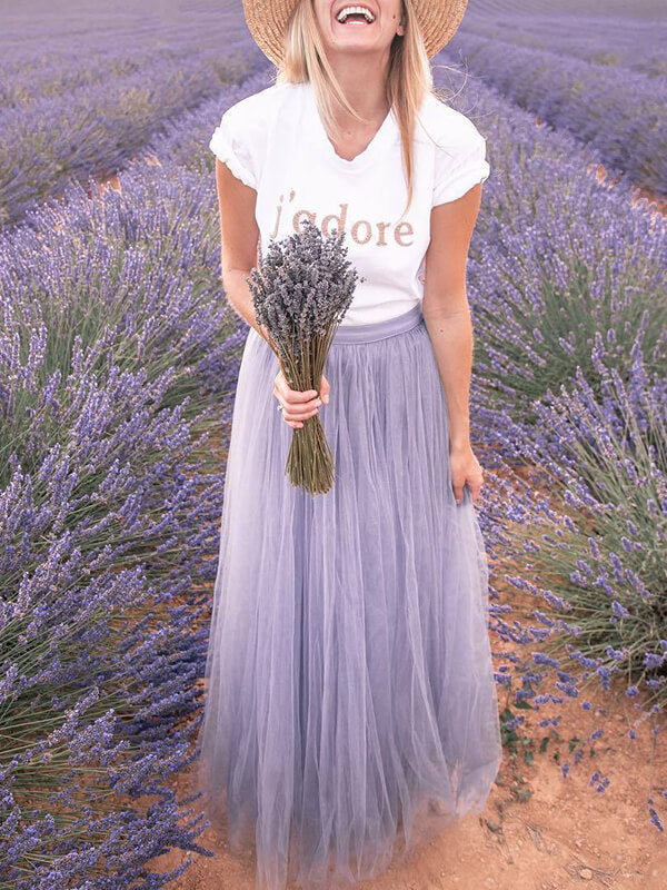 Airchics longue jupe bouffante tutu tulle plissé élégant femme lavande