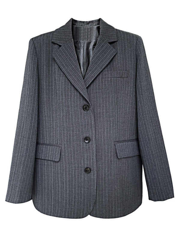 Airchics blazer rayé boutonnage avec poches manches longues femme mode