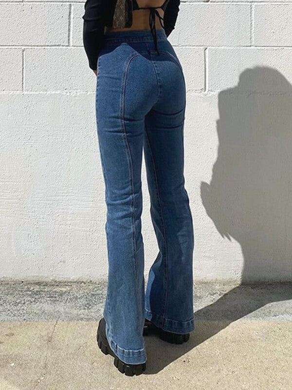 Airchics longue jeans flare évasé avec poches mi taille femme simple