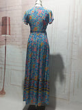 Sexy Longue Robe Imprimé à Fleurie de Plage Bohème Fendue Cuisse