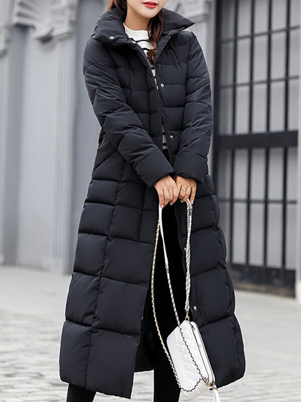 Airchics longue manteau boutons avec poches ceinture fermeture éclair à capuche femme mode