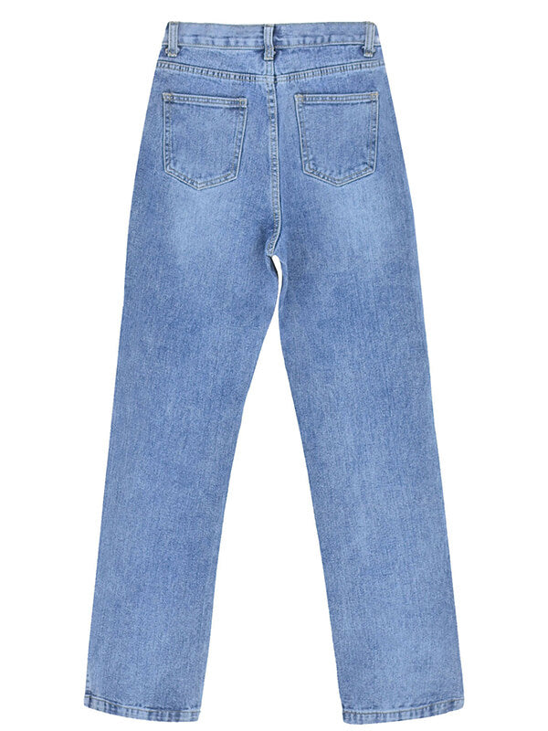 Airchics longue jeans droit déchiré troué fentes à la base femme mode