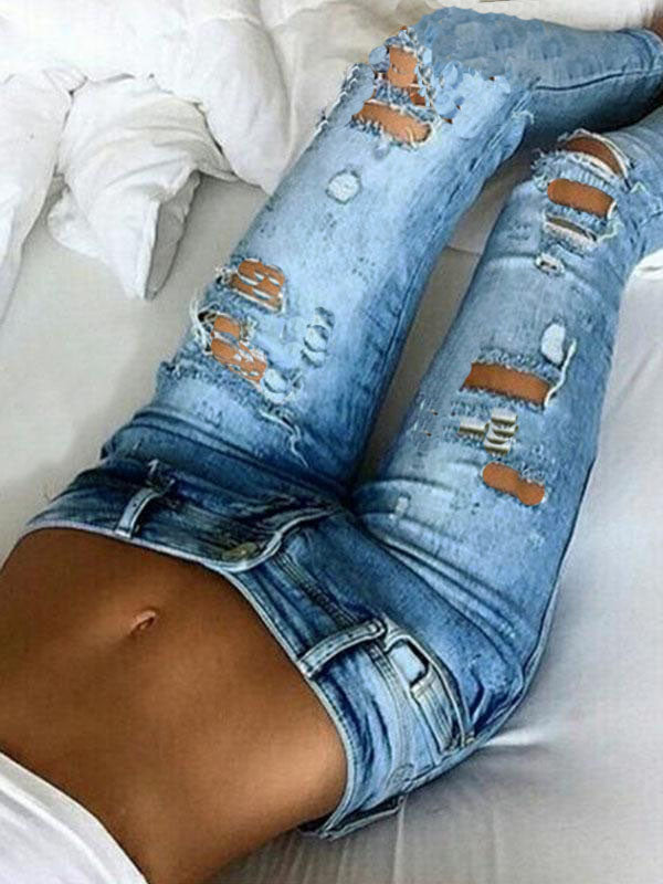 Airchics jeans longue crayon déchiré troué slim mode femme bleu