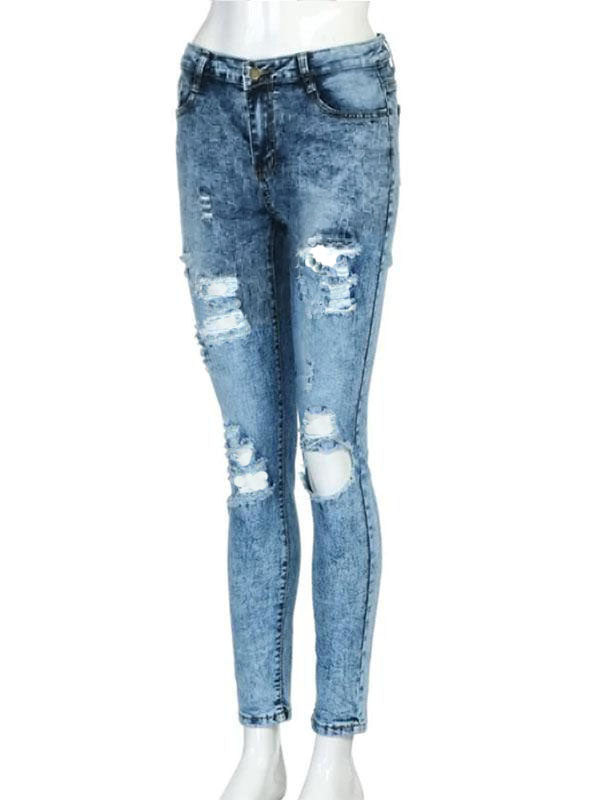 Airchics jeans longue crayon déchiré troué slim mode femme bleu