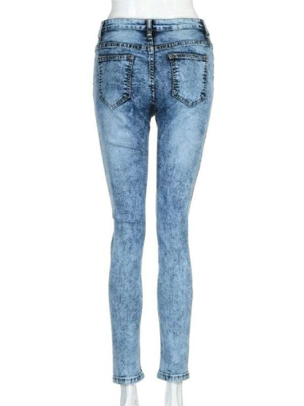Airchics jeans longue crayon déchiré troué slim mode femme bleu
