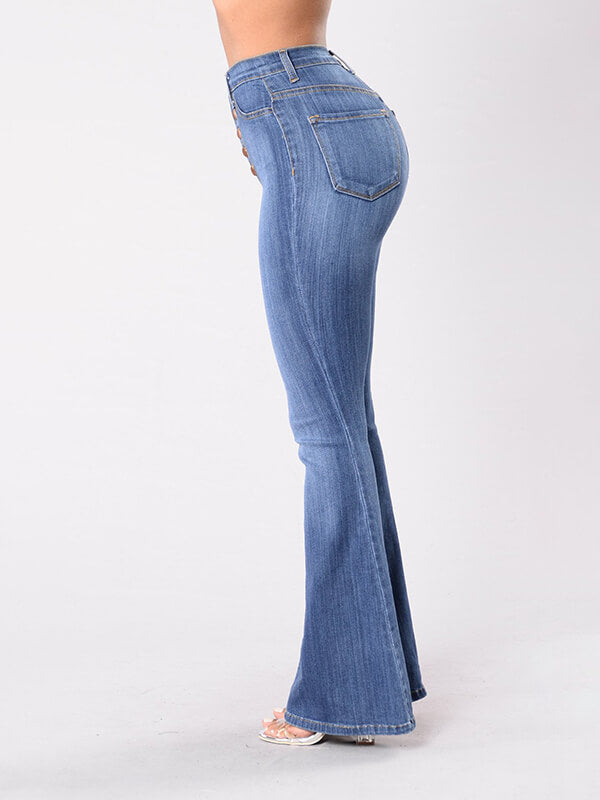 Airchics longue jeans flare évasé avec poches mi taille femme mode