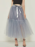 Airchics longue jupe unicolore avec ceinture plissé tutu en tulle élégant femme