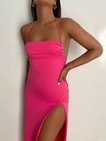 Airchcis robe longue dos nu strappy fendu le côté mode cocktail