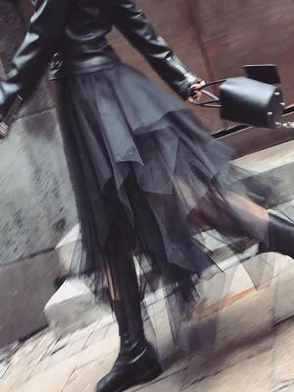 Airchics longue jupe irrégulière tulle punk femme noir