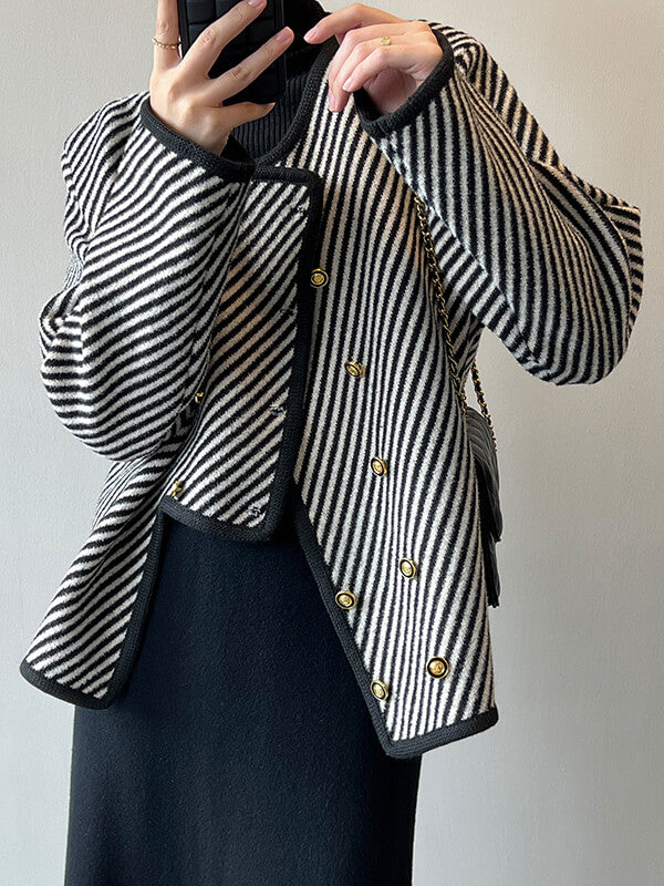 Airchics manteau rayé double boutonnage irrégulière femme mode
