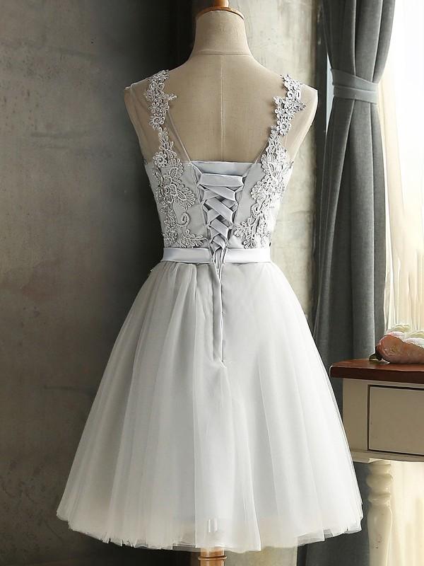 Vintage Robe Courte avec Noeud Papillon en Dentelle Tutu Tulle Gris