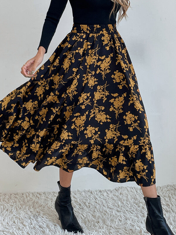 Airchics longue jupe trapèze fleurie à volantée femme élégant mode