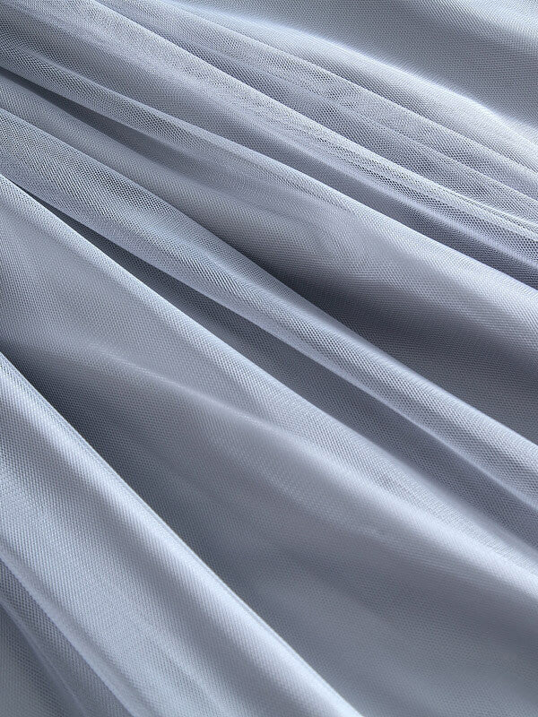 Mode Jupe Tutu Longue avec Tulle Plissé Taille Élastique Femme Gris