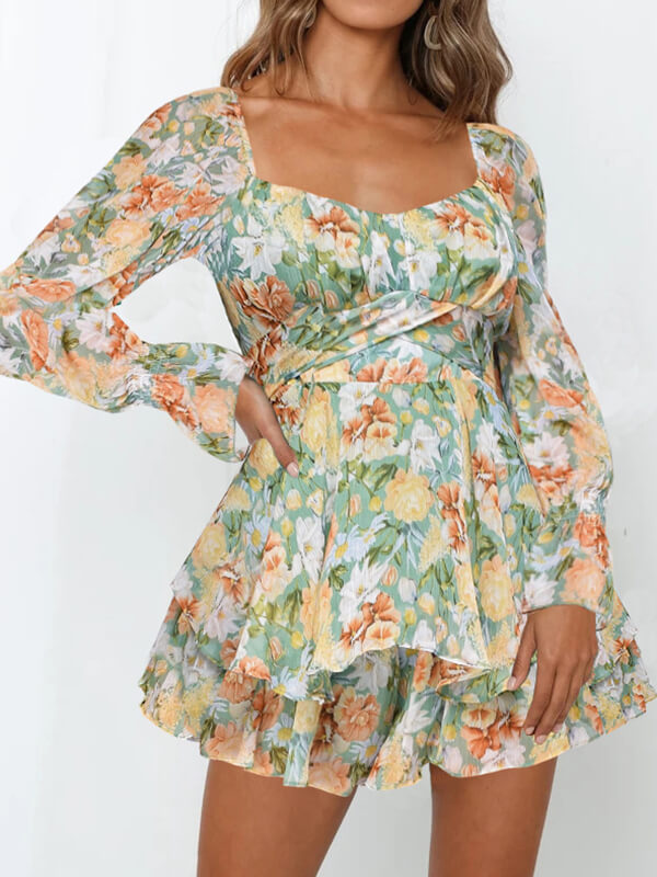 Airchics combishort imprimé à fleurie avec ceinture à volantée manches évasées femme mode