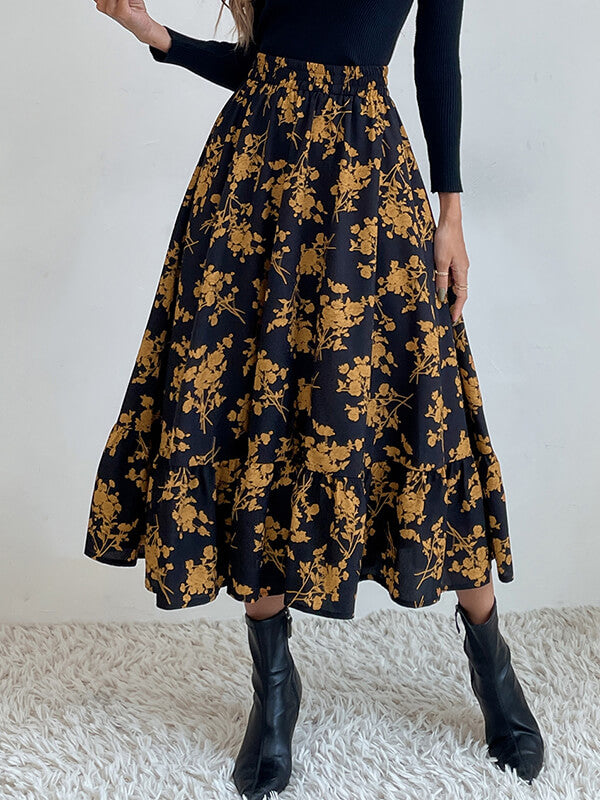 Airchics longue jupe trapèze fleurie à volantée femme élégant mode