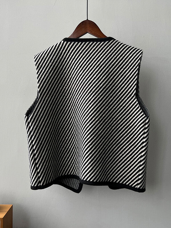 Airchics manteau rayé double boutonnage irrégulière sans manches femme oversized