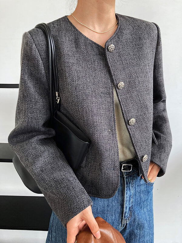 Airchics manteau courte boutonnage avec poches col rond femme mode