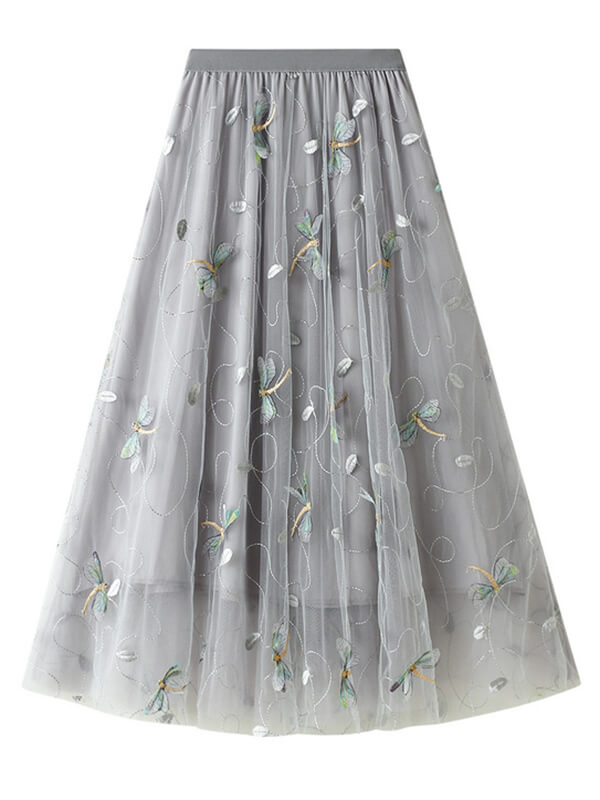 Airchics jupe longue tulle brodée fluide élégant femme