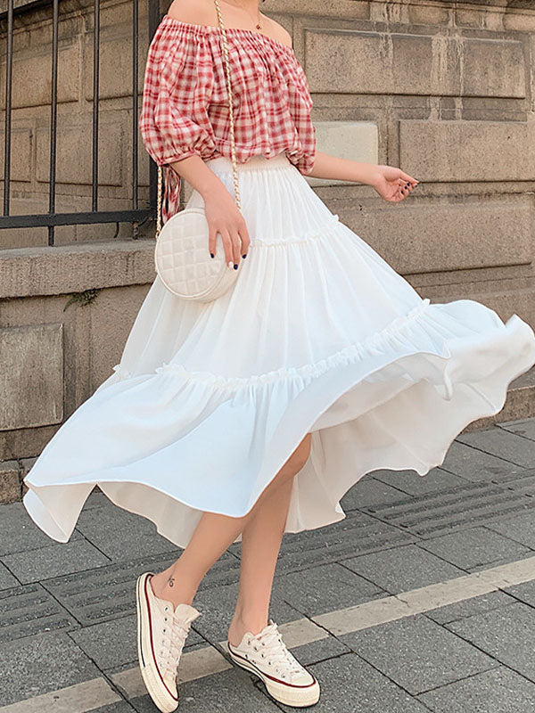 Airchics Jupe Plissée Mi-longue Jupe Gâteau Trapèze