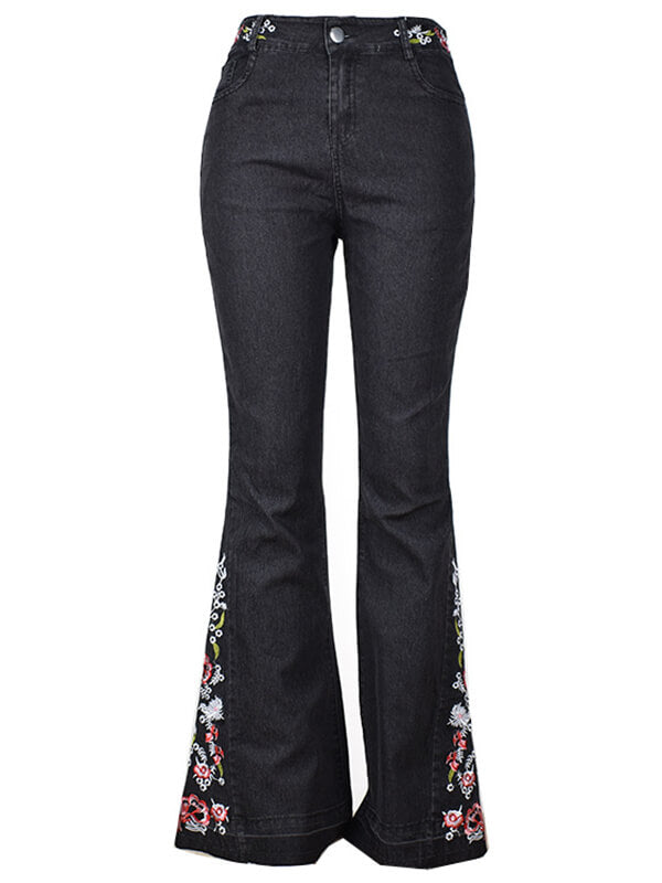 Airchics longue jeans flare évasé boutons avec poches appliques mi taille mode