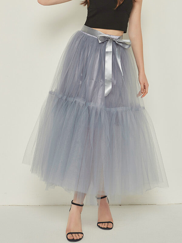 Airchics longue jupe unicolore avec ceinture plissé tutu en tulle élégant femme