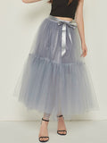 Airchics longue jupe unicolore avec ceinture plissé tutu en tulle élégant femme