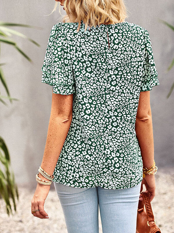 Airchics hauts imprimé à fleurie découpes col bateau manches courtes femme mode