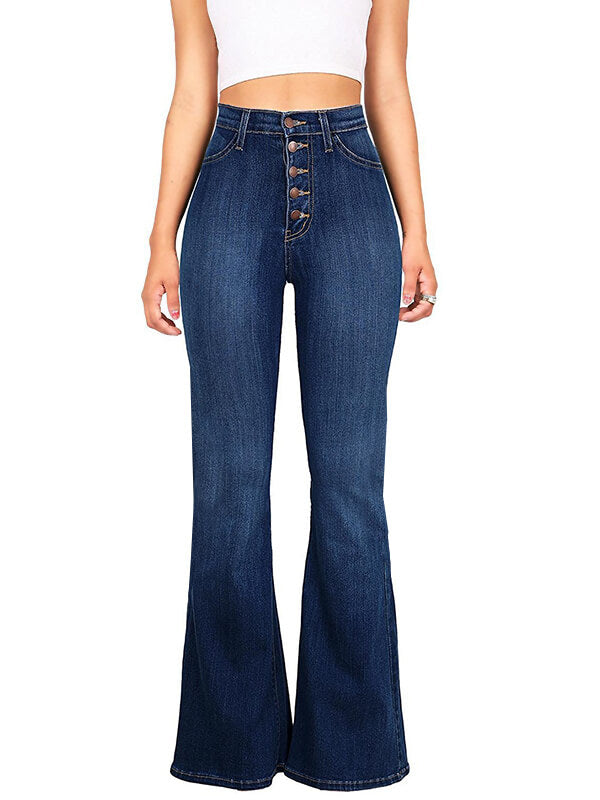 Airchics longue jeans flare évasé avec poches mi taille femme mode