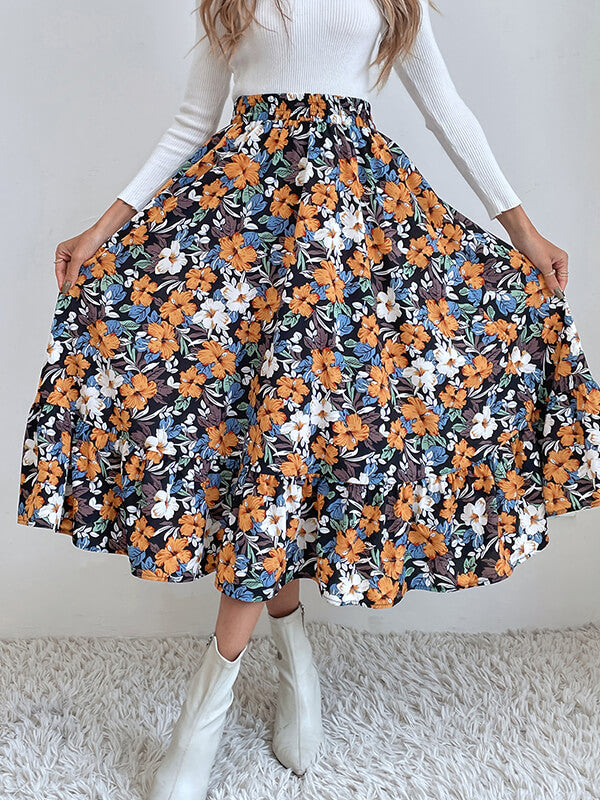 Airchics longue jupe trapèze fleurie à volantée femme élégant mode