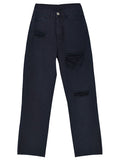 Airchics longue jeans droit déchiré troué fentes à la base femme mode
