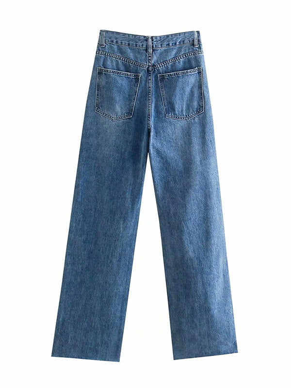 Airchics longue jeans droit larges jambes évasé déchiré troué femme mode
