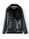 Casual Manteau Aviateur Simili Cuir avec Ceinture Femme Perfecto