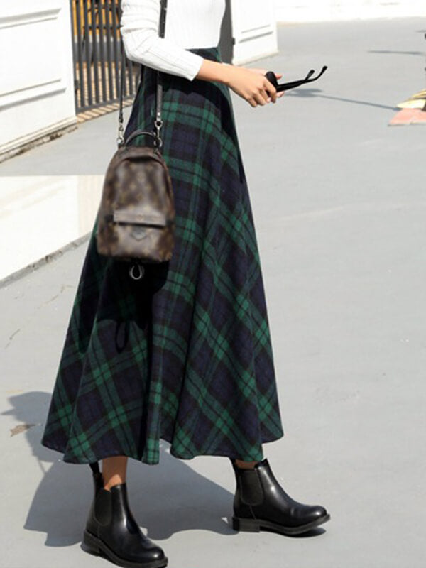 Airchics jupe longue carreaux avec poches fluide vintage femme
