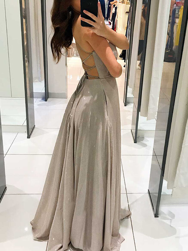 Strappy Robe Longue à Brillante Paillette V Profond Dos Nu de Soirée