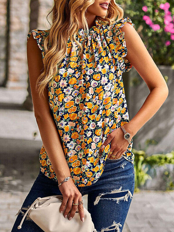 Airchics hauts imprimé à fleurie col rond sans manches femme mode