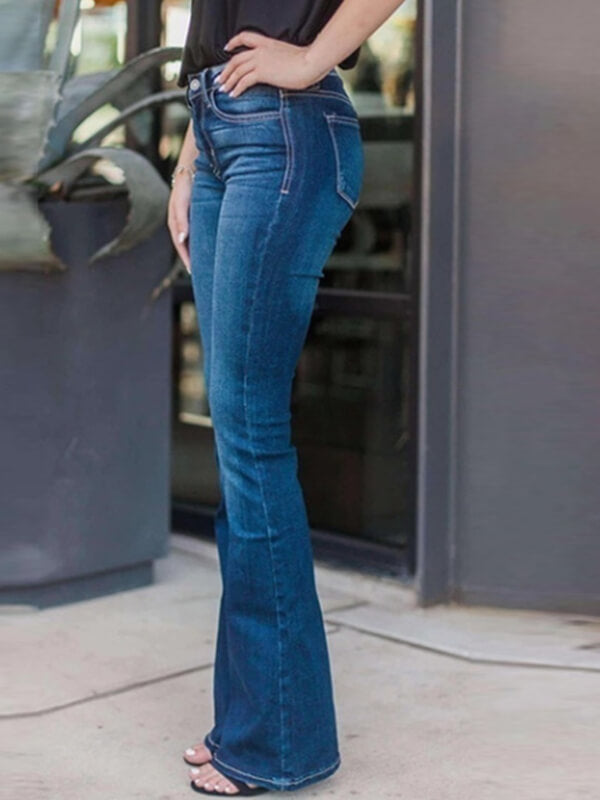 Airchics longue jeans flare évasé boutons avec poches mi taille femme mode