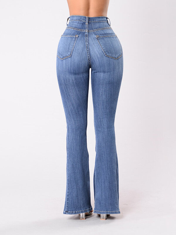 Airchics longue jeans flare évasé avec poches mi taille femme mode