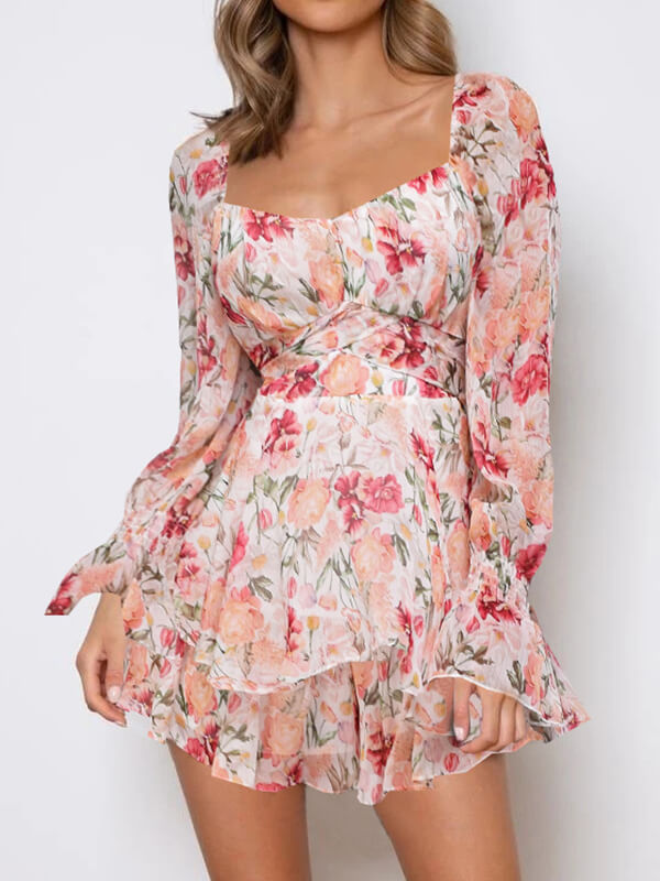 Airchics combishort imprimé à fleurie avec ceinture à volantée manches évasées femme mode