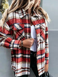 Mode Veste à Carreaux Classique pour Femmes avec Poches Surchemise