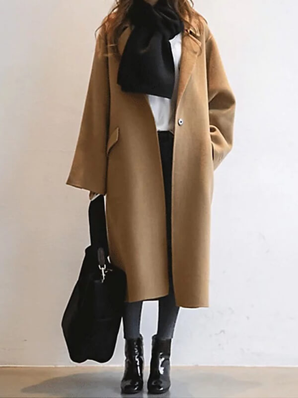 Airchics manteau long en laine ample boutons avec poches col à revers femme oversized