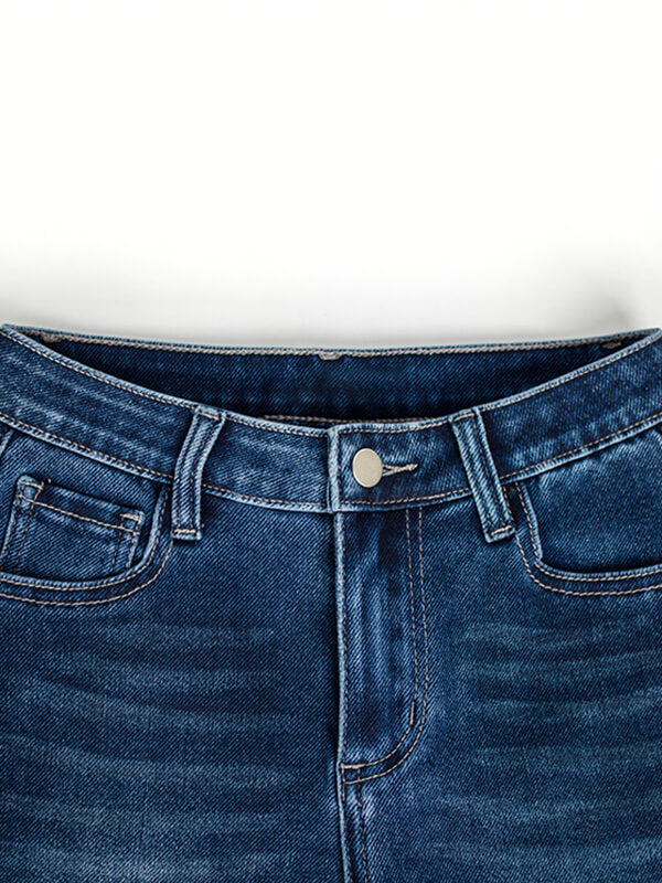 Airchics longue jeans slim fitness avec poches boutons taille haute femme décontracté