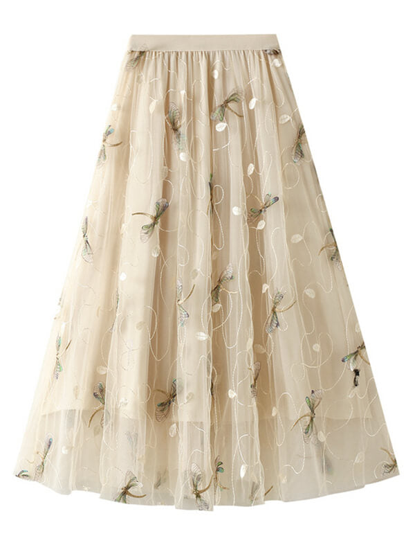 Airchics jupe longue tulle brodée fluide élégant femme