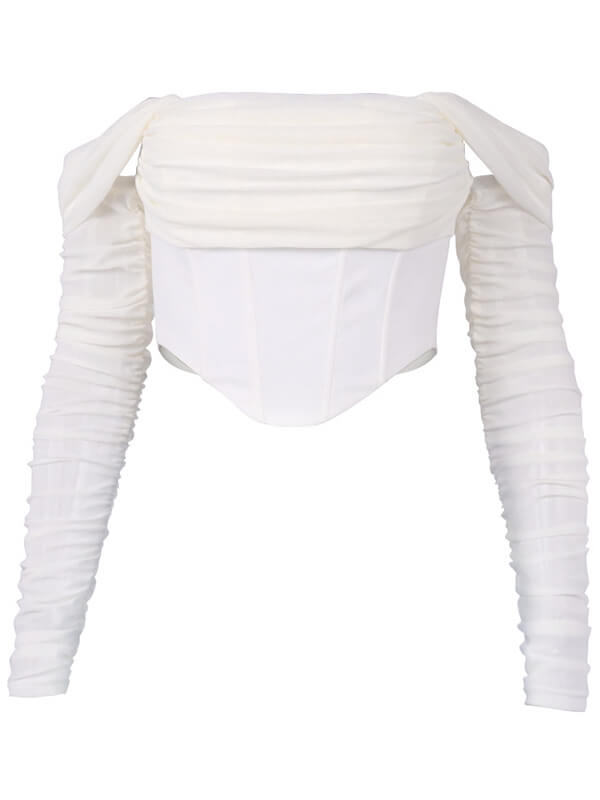 Airchics hauts unicolore tulle col bateau manches longues femme mode