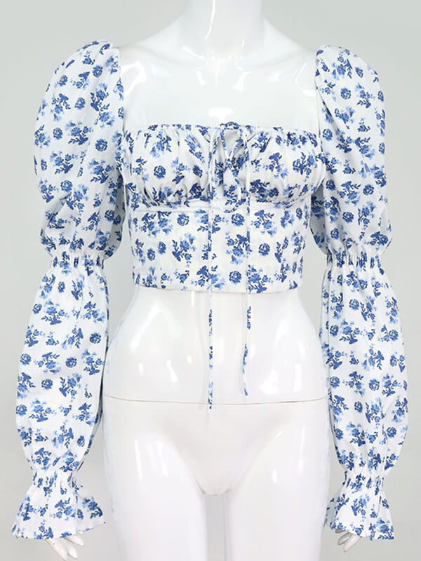 Airchics hauts imprimé à fleurie strappy col carré manches bouffantes femme mode