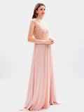 Airchics robe longue demoiselle d'honneur mousseline brodée pearl col bateau élégant rose