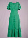 Airchics robe longue carreaux boutonnage col carré vintage bal de promo vert