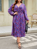 robe violet grande taille manches longues col v