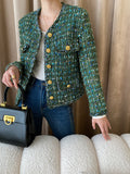 Airchics veste courte en tweed boutonnage avec poches femme vintage vert